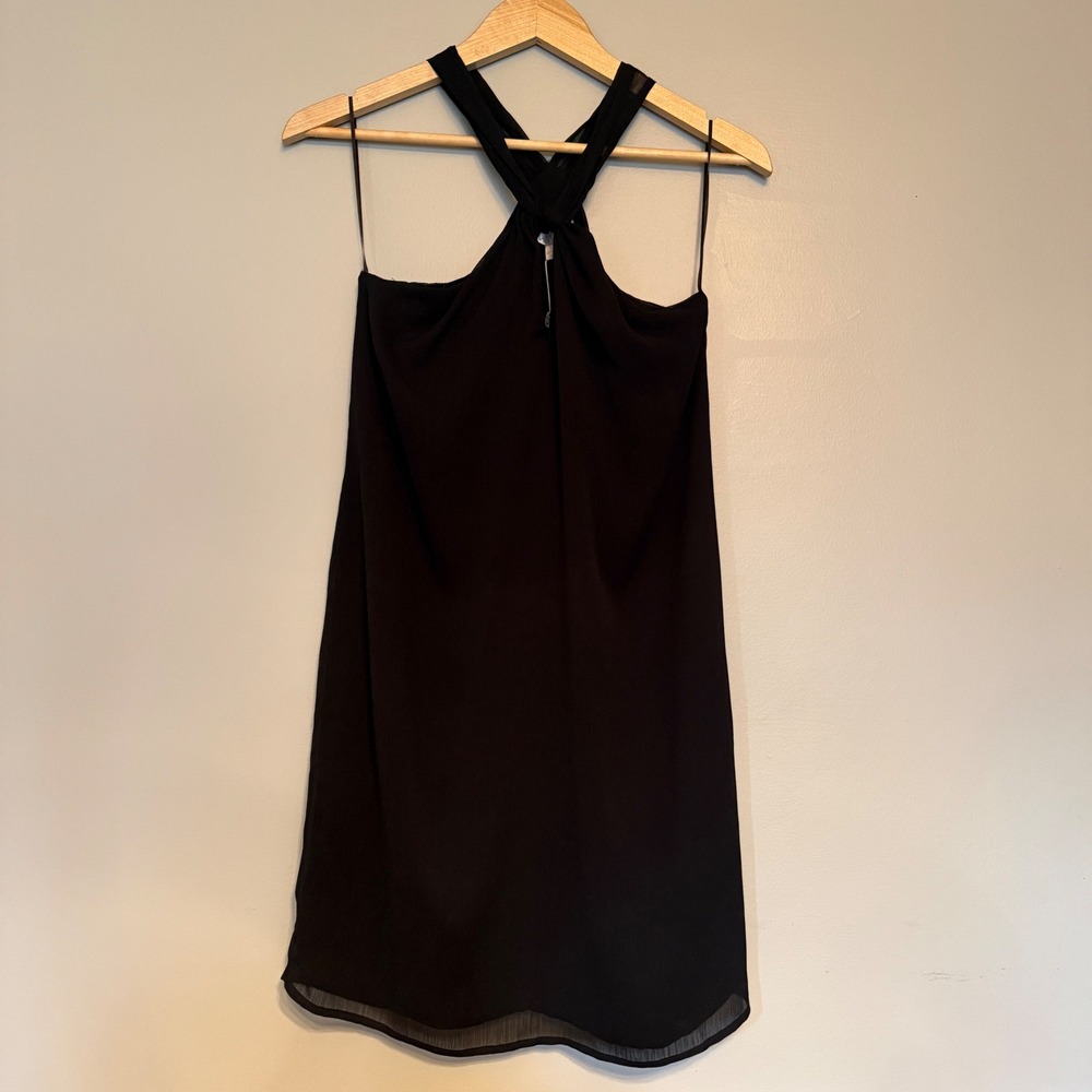 WAYF Black Halter Mini Dress Twist Neck Shift Cocktail Party Size S NWT